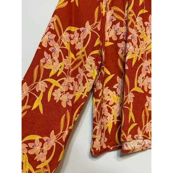 Rachel Zoe Coastal Boho 100% Linen Blouse Women Size L Resortwear Mediterranean - Picture 5 of 7